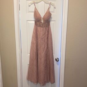 Galina Signature Pink Illusion Bust Full Length Dress Crossover Slit Size 8